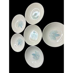 Vintage Marcrest Blue Spruce Pinecone Dessert Berry Bowl Set Of 6 MCM 1950s